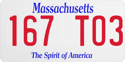 MA license plate 167TO3