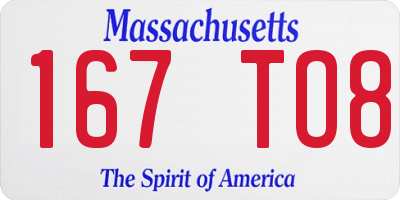 MA license plate 167TO8