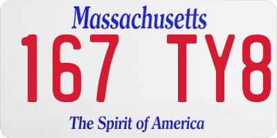 MA license plate 167TY8