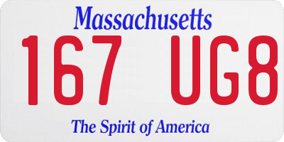 MA license plate 167UG8