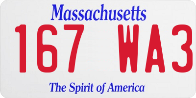 MA license plate 167WA3