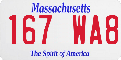 MA license plate 167WA8