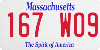 MA license plate 167WO9