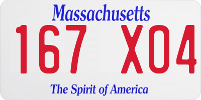 MA license plate 167XO4