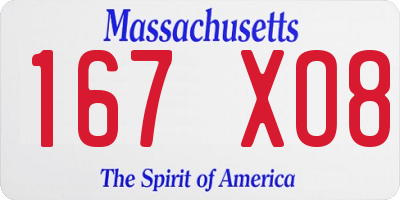 MA license plate 167XO8