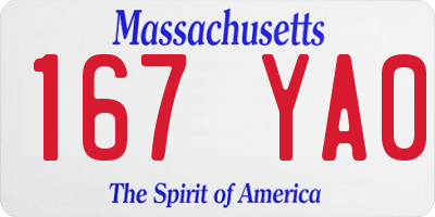 MA license plate 167YA0