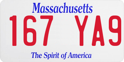 MA license plate 167YA9