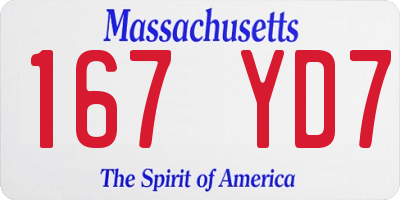 MA license plate 167YD7