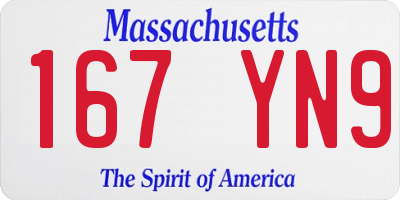 MA license plate 167YN9