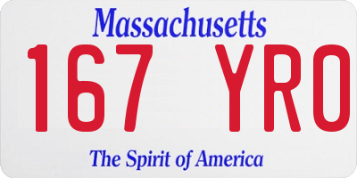 MA license plate 167YR0