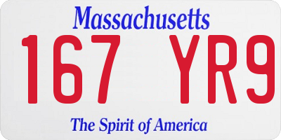 MA license plate 167YR9