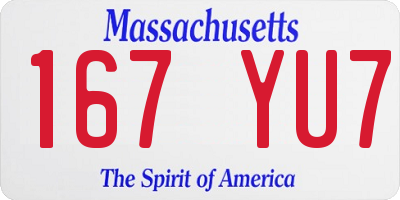 MA license plate 167YU7