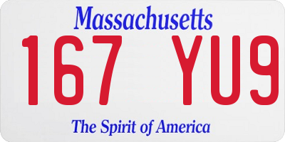 MA license plate 167YU9