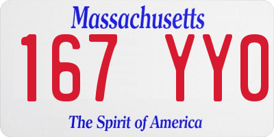 MA license plate 167YY0
