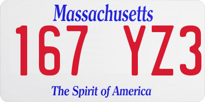 MA license plate 167YZ3