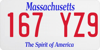 MA license plate 167YZ9
