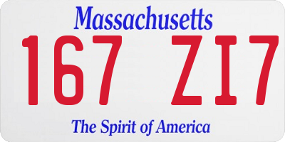 MA license plate 167ZI7