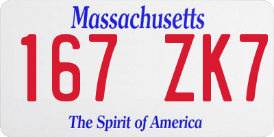 MA license plate 167ZK7
