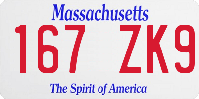 MA license plate 167ZK9