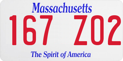 MA license plate 167ZO2