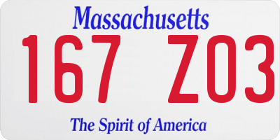 MA license plate 167ZO3