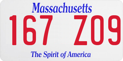 MA license plate 167ZO9