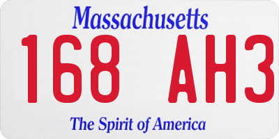 MA license plate 168AH3