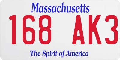MA license plate 168AK3