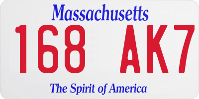 MA license plate 168AK7
