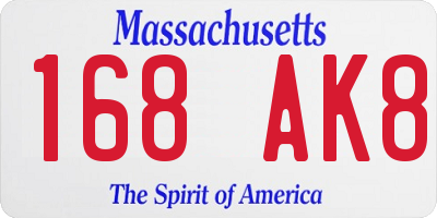 MA license plate 168AK8