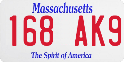 MA license plate 168AK9