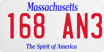 MA license plate 168AN3