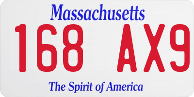 MA license plate 168AX9