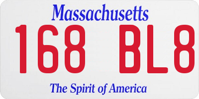 MA license plate 168BL8