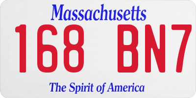 MA license plate 168BN7