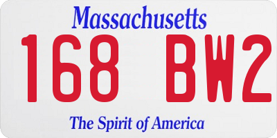 MA license plate 168BW2