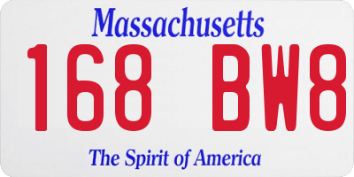 MA license plate 168BW8