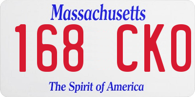 MA license plate 168CK0
