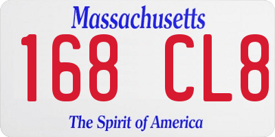MA license plate 168CL8