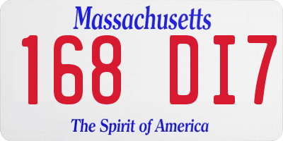 MA license plate 168DI7