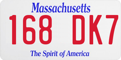MA license plate 168DK7