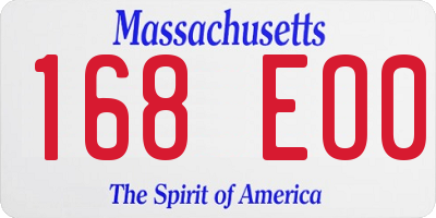 MA license plate 168EO0