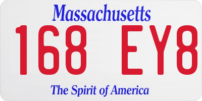 MA license plate 168EY8