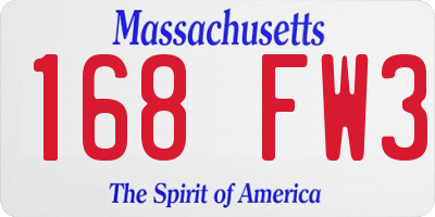 MA license plate 168FW3