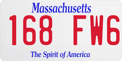 MA license plate 168FW6