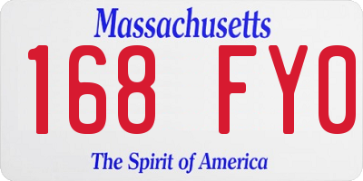 MA license plate 168FY0
