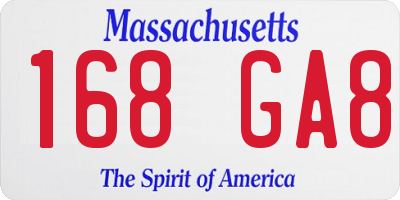 MA license plate 168GA8