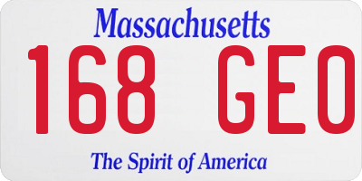 MA license plate 168GE0
