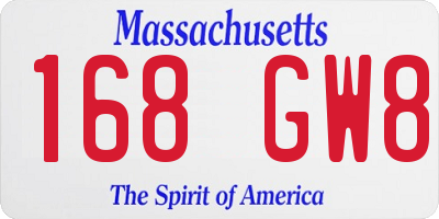 MA license plate 168GW8