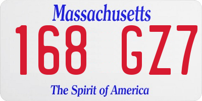 MA license plate 168GZ7